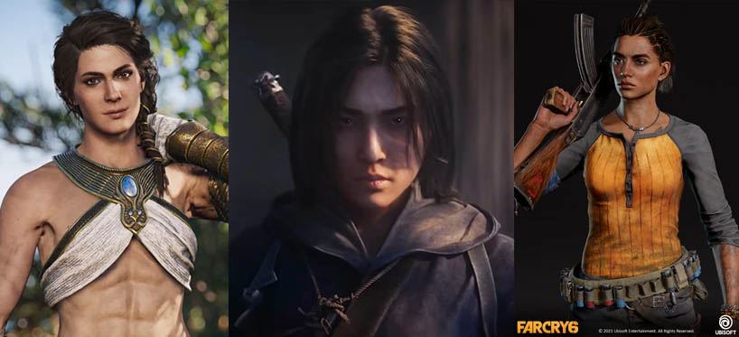 Kassandra from Assassin’s Creed Odyssey, Naoe from Assassin’s Creed Shadows, and Dani Rojas from Far Cry 6