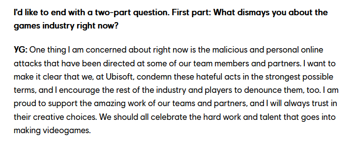 Yves Guillemot discussing backlash against Ubisoft's teams and creative choices