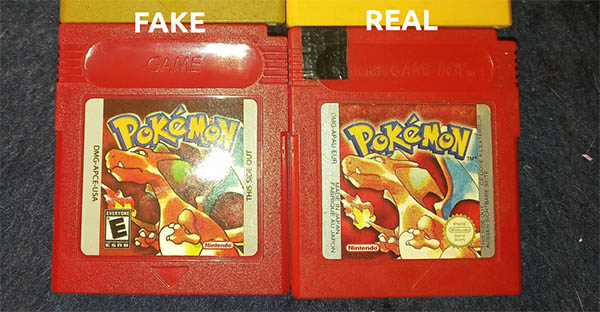 Comparison of an original retro game cartridge and a reproduction