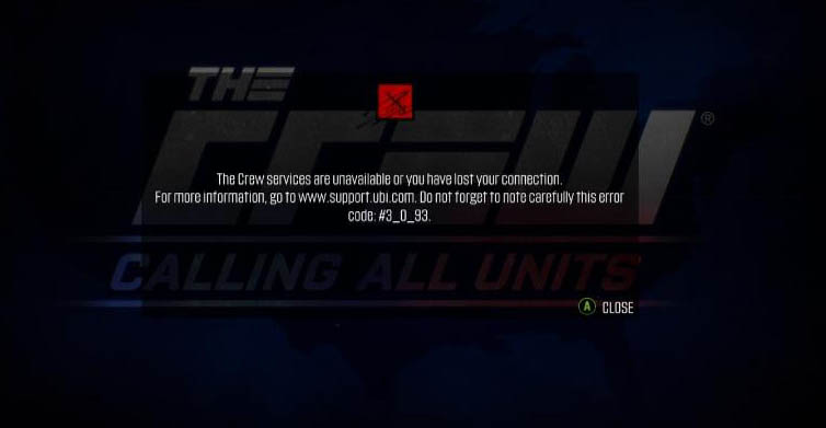 The Crew displaying a server connection error after the game's online service shutdown