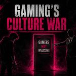 Gamer holding a controller confronted by a faceless corporate executive outside a closed door marked Gamers Not Welcome