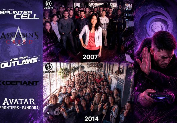A comparison of the Ubisoft development team from 2007 to 2014, showcasing Ubisoft gaming IPs and a gamer rejecting them.